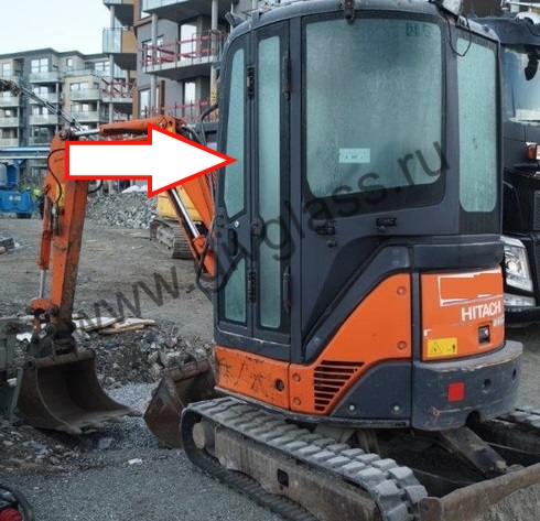 Экскаватор HITACHI ZX 22U/27U/30U/40U/50U - Стекло дверное переднее верхнее (закаленное), размер 910 мм * 250 мм